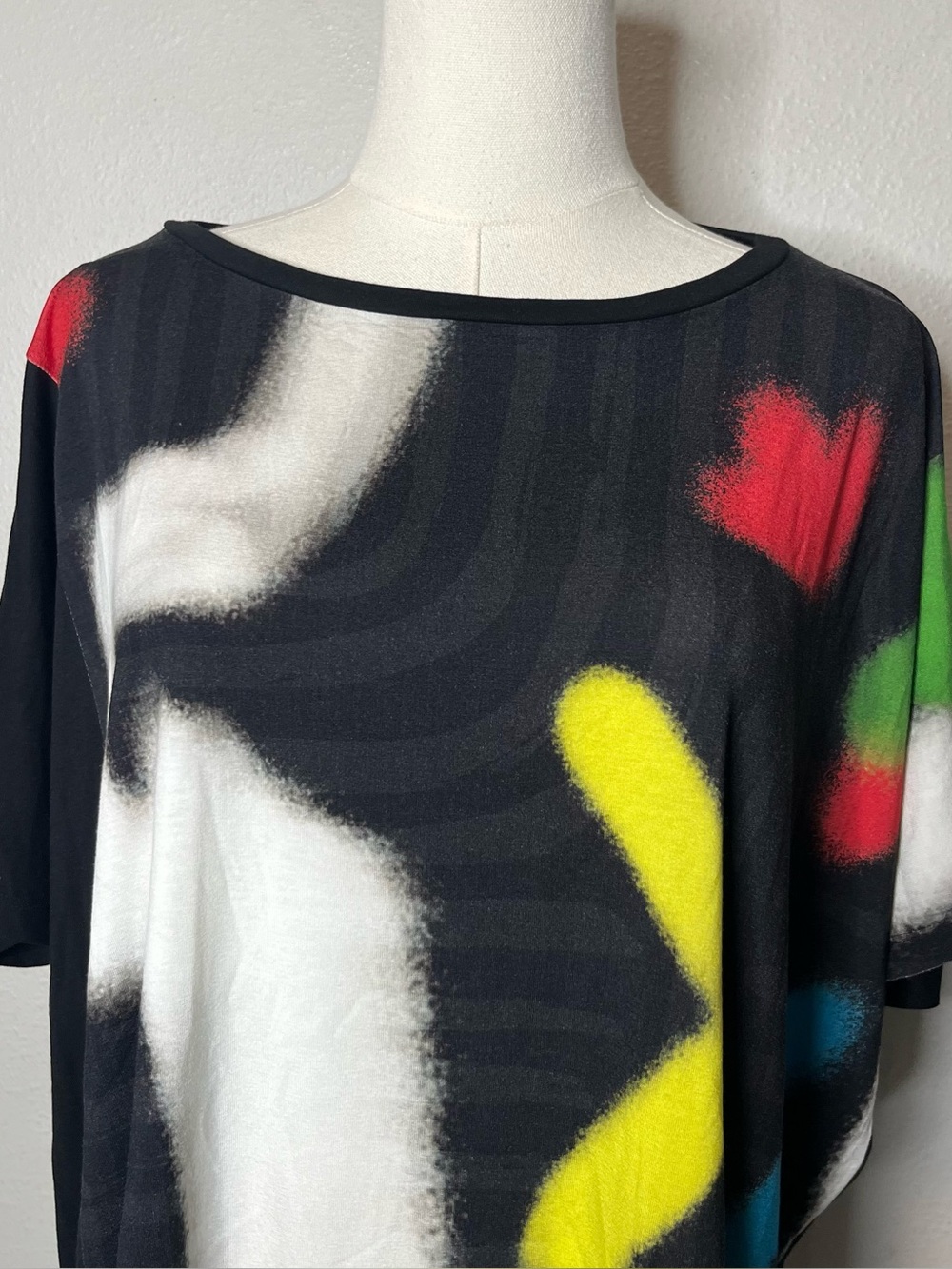 Ozai n Ku Abstract Print Spray Paint Oversized Boxy Shirt Artsy Lagenlook - Picture 3 of 7